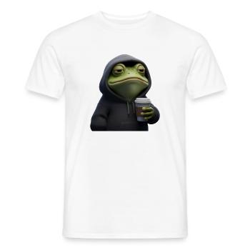 Grenouille fatiguée en sweat à capuche avec café – Drôle de design - T-shirt homme - blanc - Devant - AI Model Male 178 dark (178cm)