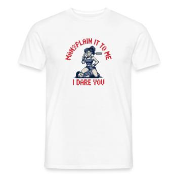 Mans-explique-moi Je te défie - Drôle de féminisme - T-shirt homme - blanc - Devant - AI Model Male 178 dark (178cm)