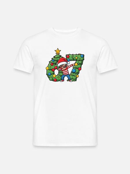 67 Santa Kid auf Weihnachtskranz abtupfen - Männer T-Shirt - Weiß