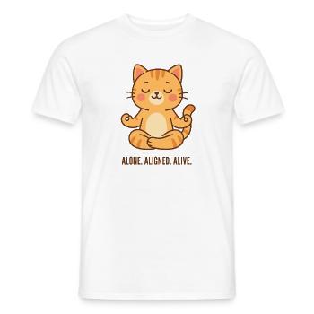 Alone Aligned Alive Meditating Cat - Men's T-Shirt - white - Front - AI Model Male 178 dark (178cm)