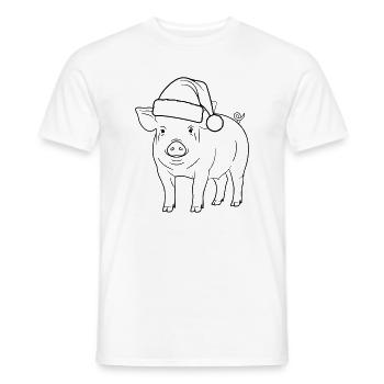 Pig with Santa Hat Illustration - Men's T-Shirt - white - Front - AI Model Male 178 dark (178cm)