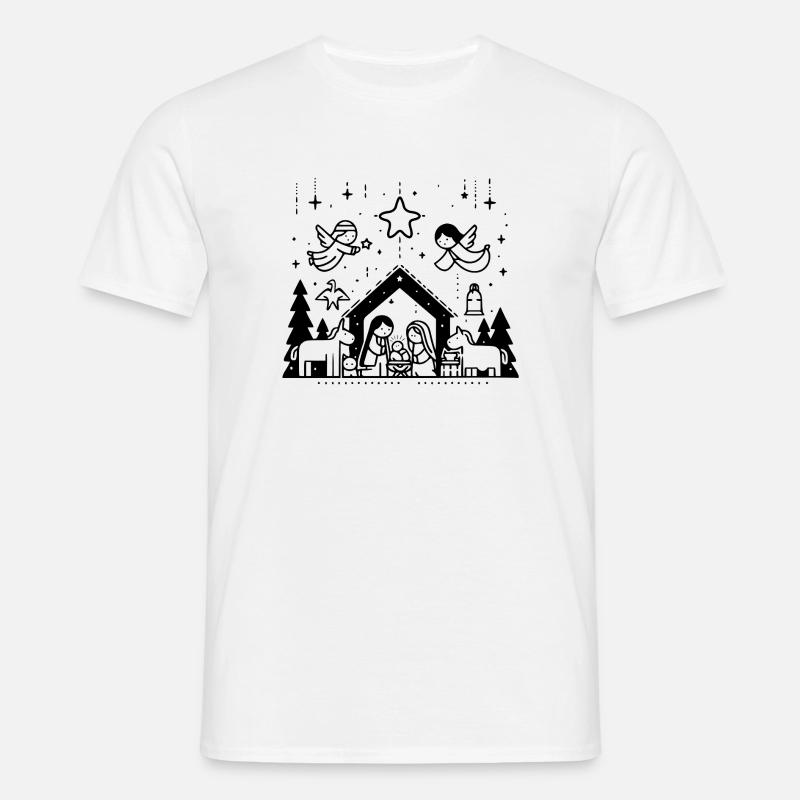Weihnachtskrippe gezeichnet - Männer T-Shirt - Weiß