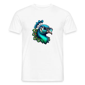 Blue Peacock Motif Peacock Wheel Peacock Lovers - Men's T-Shirt - white - Front - AI Model Male 178 dark (178cm)