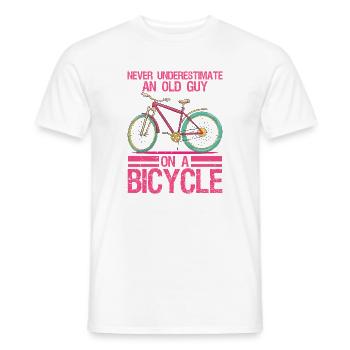 Never Underestimate An Old Guy On A Bicycle - Men's T-Shirt - white - Front - AI Model Male 178 dark (178cm)