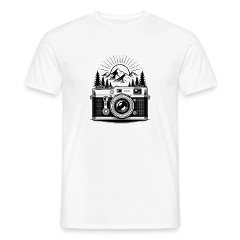 Photographe de randonnée dans les montagnes Appareil photo - T-shirt homme - blanc - Devant - AI Model Male 178 dark (178cm)