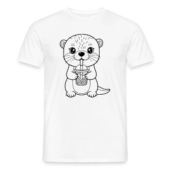 Otter mit Becher - Männer T-Shirt - Weiß - Vorne - AI Model Male 178 dark (178cm)