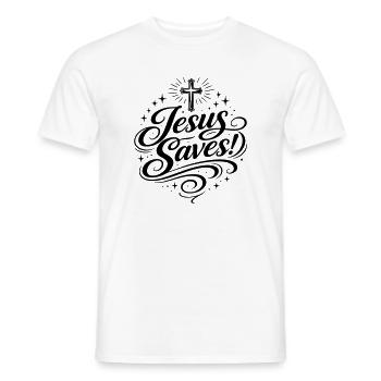 Jésus sauve la croix de manière chrétienne - T-shirt homme - blanc - Devant - AI Model Male 178 dark (178cm)
