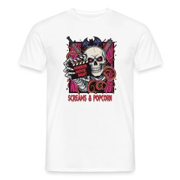 Horror Night Skull Popcorn - Men's T-Shirt - white - Front - AI Model Male 178 dark (178cm)