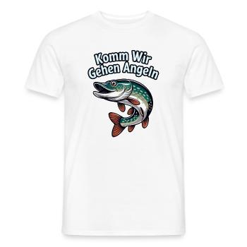 Komm Wir Gehen Angeln – Hecht Cartoon - Männer T-Shirt - Weiß - Vorne - AI Model Male 178 dark (178cm)