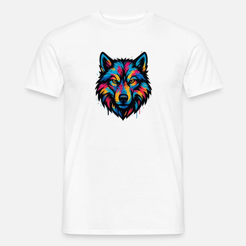 Neonwolf Kopf Kunst - Männer T-Shirt - Weiß