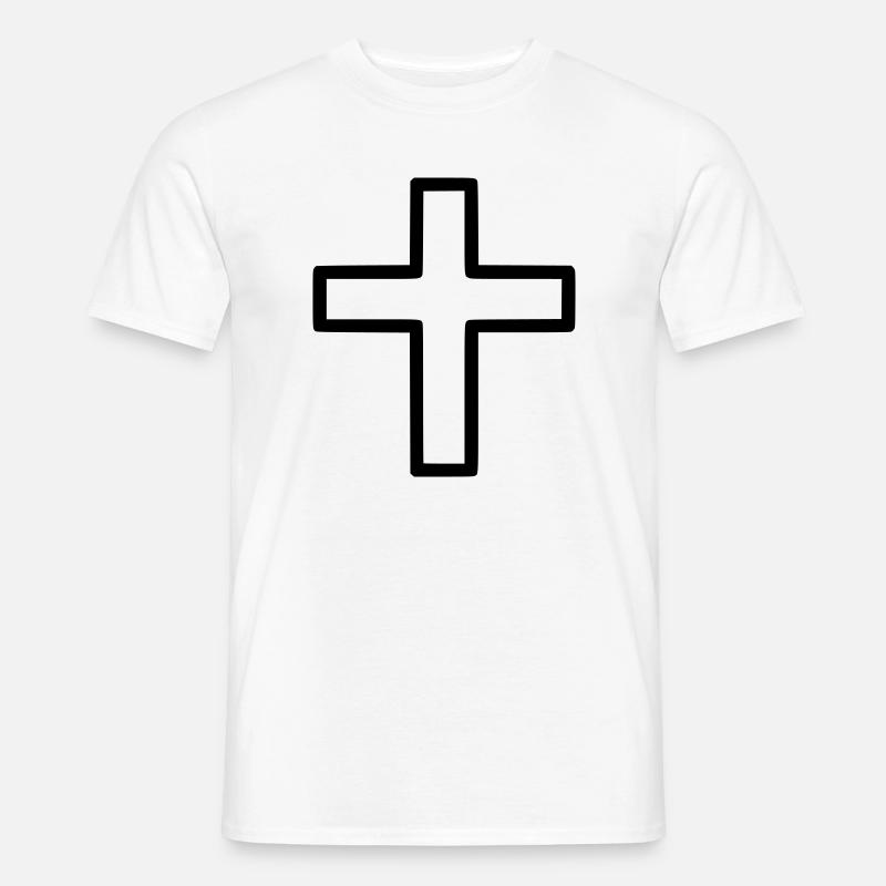 Dickes Kreuz Outline Comic Symbol - Männer T-Shirt - Weiß