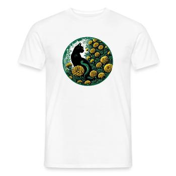 Midnight Cat Among Golden Marigolds - Men's T-Shirt - white - Front - AI Model Male 178 dark (178cm)