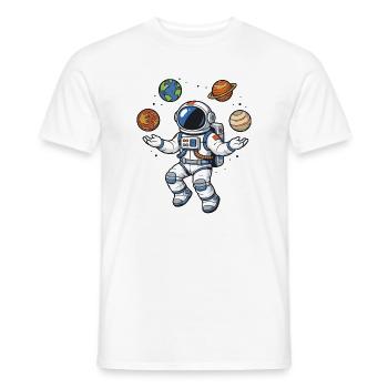 Schwebender Astronaut mit Planeten im Comic Stil - Männer T-Shirt - Weiß - Vorne - AI Model Male 178 dark (178cm)