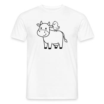 Vache mignonne avec amitié d’oiseau - T-shirt homme - blanc - Devant - AI Model Male 178 dark (178cm)