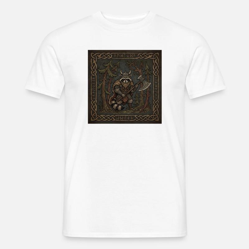 Wikinger Waschbär Krieger Mit Runenaxt - Männer T-Shirt - Weiß