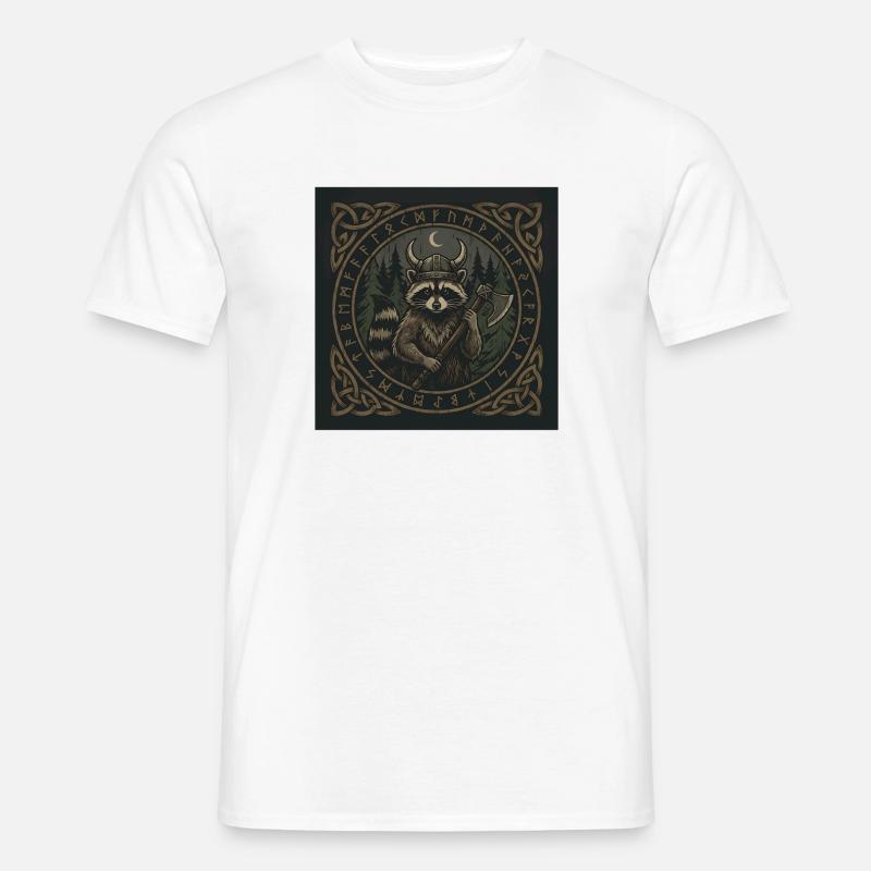 Wikinger Waschbär Krieger Mit Axt Runen - Männer T-Shirt - Weiß