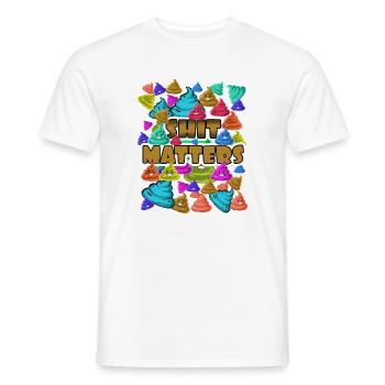 Colorful Emoticon Poo Message: Shit Matters! - Men's T-Shirt - white - Front - AI Model Male 178 dark (178cm)