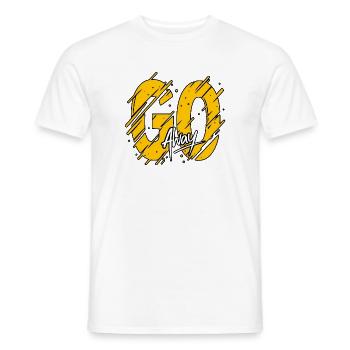 Affiche grunge typographique GO Away – Tex jaune en gras - T-shirt homme - blanc - Devant - AI Model Male 178 dark (178cm)