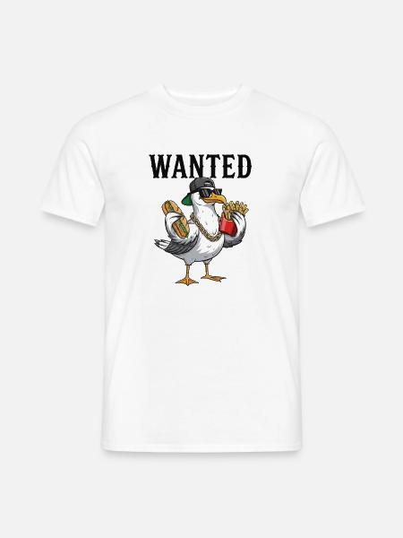 Gesuchte Möwe Mit Pommes Und Fischbrötchen - Männer T-Shirt - Weiß