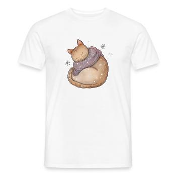 Christmas cat shirt Cozy Sleepy Cat Winter - Men's T-Shirt - white - Front - AI Model Male 178 dark (178cm)