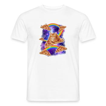 Cat Riding Pizza In Space Funny Pizza Meme - Men's T-Shirt - white - Front - AI Model Male 178 dark (178cm)