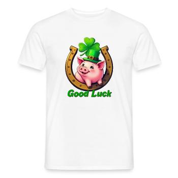 Cochon chanceux avec trèfle - T-shirt homme - blanc - Devant - AI Model Male 178 dark (178cm)