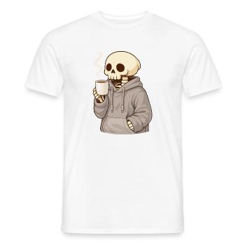 Cozy Skelett mit Tasse – Ruhiger Moment - Männer T-Shirt - Weiß - Vorne - AI Model Male 178 dark (178cm)