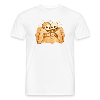Cozy Skeleton Couple on Sofa – Warmth & Closeness - Men's T-Shirt - white - Front - AI Model Male 178 dark (178cm)