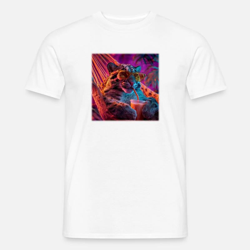 Chilliger Leopard Hängematte Neon Style - Männer T-Shirt - Weiß