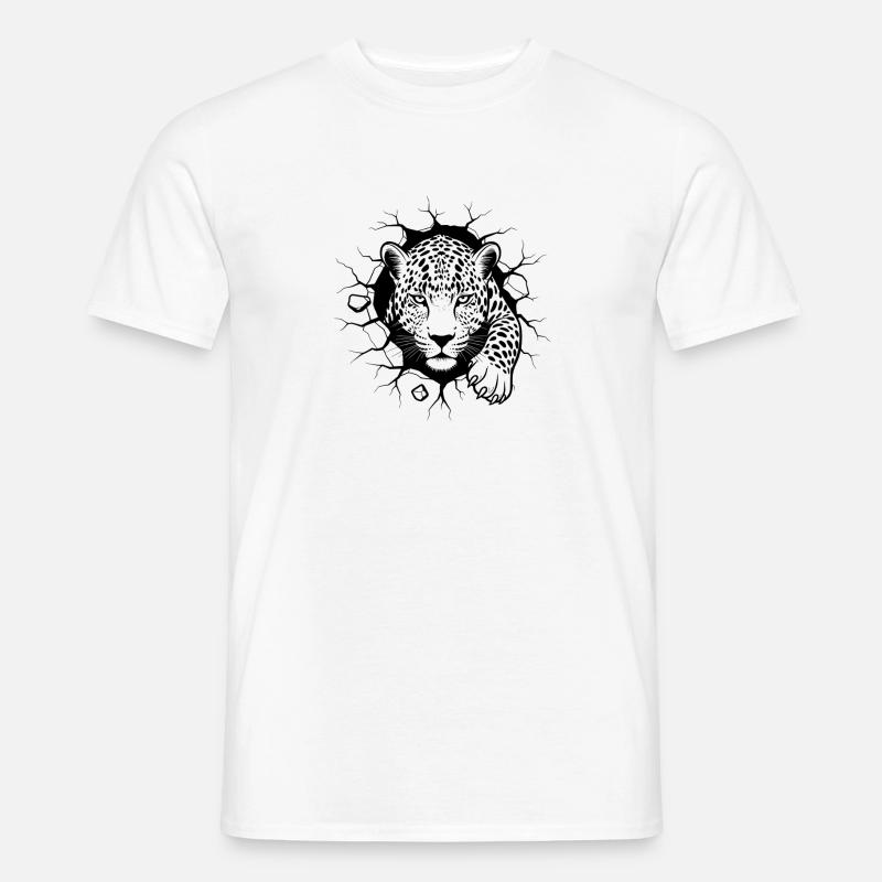 Leopard Wanddurchbruch Elegantes Wildtier - Männer T-Shirt - Weiß