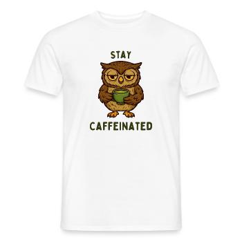 Stay Kaffeinated – Owl Motif - Men's T-Shirt - white - Front - AI Model Male 178 dark (178cm)