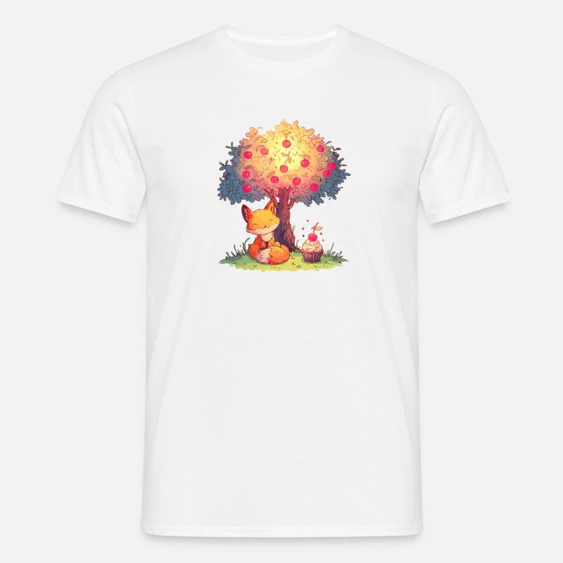 Fuchs am Apfelbaum mit Cupcake - Männer T-Shirt - Weiß