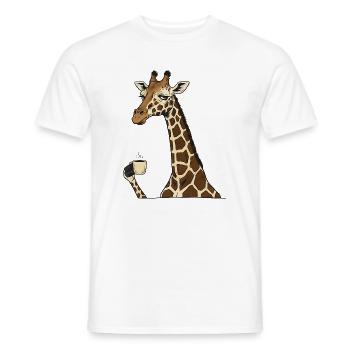Tired Giraffe with Coffee – Funny Motif - Men's T-Shirt - white - Front - AI Model Male 178 dark (178cm)