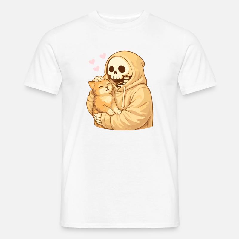 Squelette douillet avec chat – Proximité douce - T-shirt homme - blanc