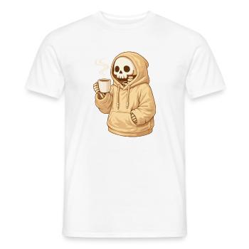 Cozy Skelett im Hoodie mit Tasse - Männer T-Shirt - Weiß - Vorne - AI Model Male 178 dark (178cm)