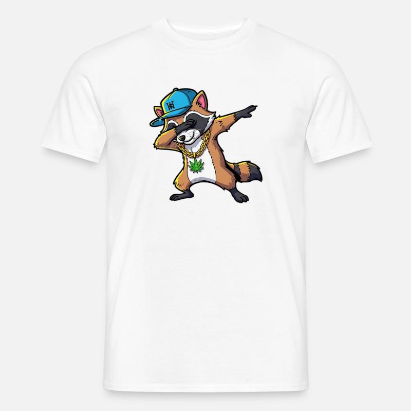 Dabbing Waschbär mit Hanfblatt - Männer T-Shirt - Weiß