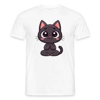 Cute black cat praying - Men's T-Shirt - white - Front - AI Model Male 178 dark (178cm)
