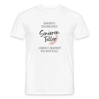 Assiette des seniors – Un drôle de dicton pour les seniors - T-shirt homme - blanc - Devant - AI Model Male 178 dark (178cm)