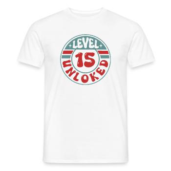 Level 15 Unlocked – Cool design for gamers - Men's T-Shirt - white - Front - AI Model Male 178 dark (178cm)