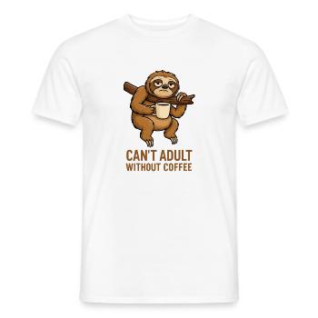 Kaffee-Sloth: Never grow up without coffee - Men's T-Shirt - white - Front - AI Model Male 178 dark (178cm)