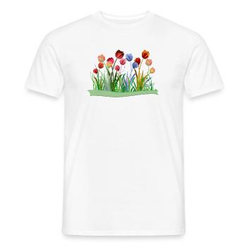 Tulipes colorées et imaginatives sur la prairie printanière - T-shirt homme - blanc - Devant - AI Model Male 178 dark (178cm)
