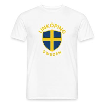 Linköping Sweden Shield Tee - Men's T-Shirt - white - Front - AI Model Male 178 dark (178cm)