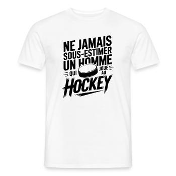 Never Underestimate Hockey - Men's T-Shirt - white - Front - AI Model Male 178 dark (178cm)