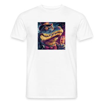 Gentleman Crocodile avec haut-de-forme et champus - T-shirt homme - blanc - Devant - AI Model Male 178 dark (178cm)
