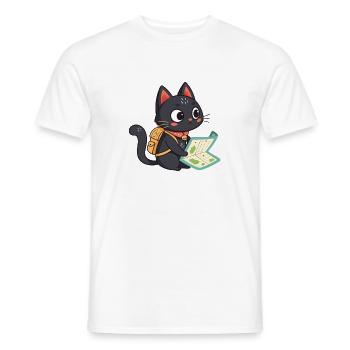 Chat voyageur aventureier lisant une carte - T-shirt homme - blanc - Devant - AI Model Male 178 dark (178cm)