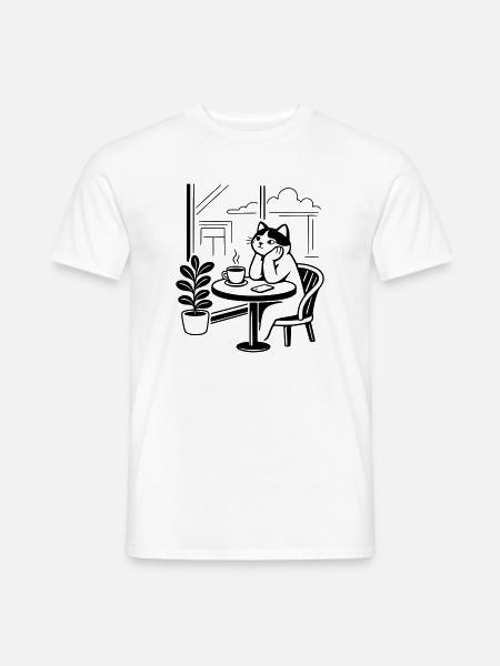 Thoughtful Cat Cafe - Men's T-Shirt - white
