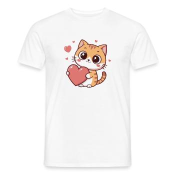 Kawaii Heart Cat in Love - Men's T-Shirt - white - Front - AI Model Male 178 dark (178cm)