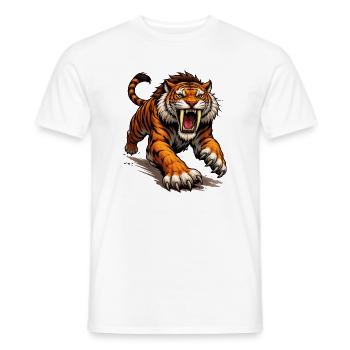 Comic Tiger Attack - Men's T-Shirt - white - Front - AI Model Male 178 dark (178cm)