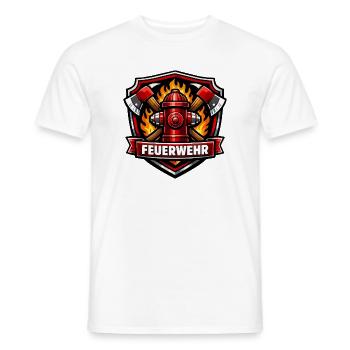 Logo des pompiers avec bouche d’incendie et flammes - T-shirt homme - blanc - Devant - AI Model Male 178 dark (178cm)