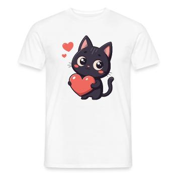 Black cat kawaii heart - Men's T-Shirt - white - Front - AI Model Male 178 dark (178cm)